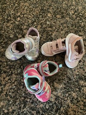 Lot of 3 pair toddler girl shoes, 2 Tsukihoshi size 7.5 and one Vans size 7.